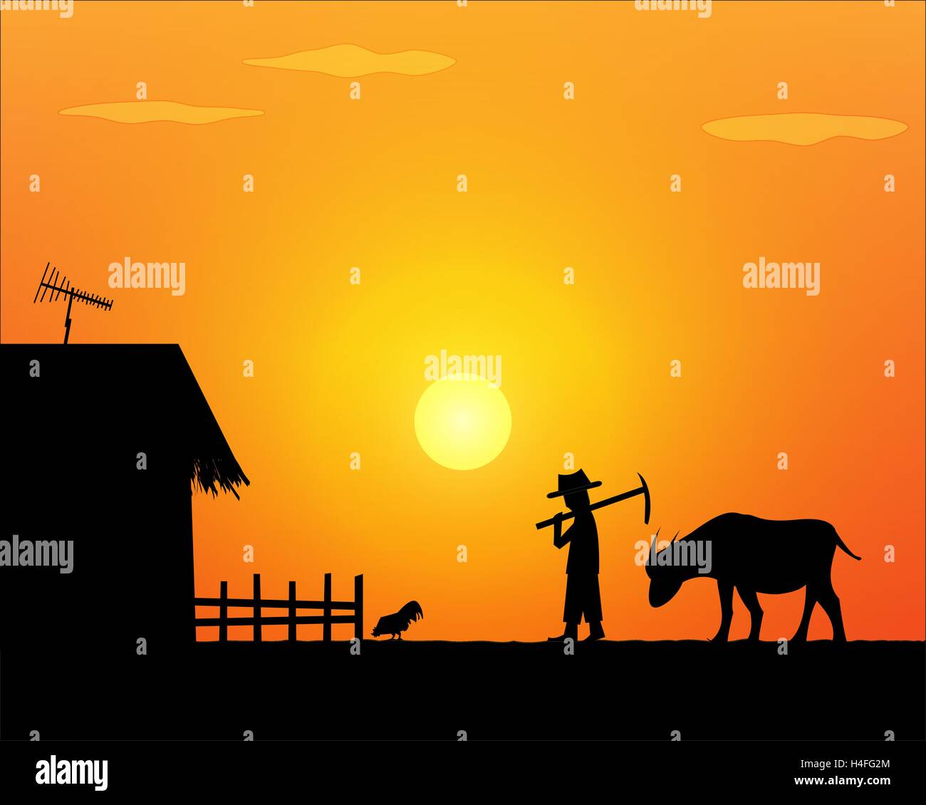 Retour à l'accueil. La vie seul agriculteur en campagne, vector Illustration de Vecteur