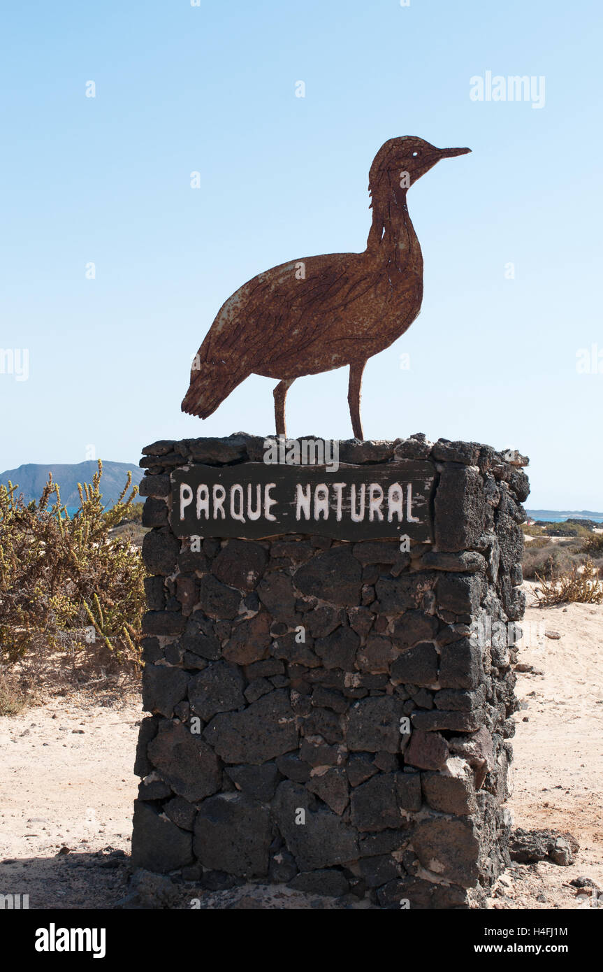 Fuerteventura : le signe de Sand Dunes National Park dans la forme d'un oiseau Banque D'Images