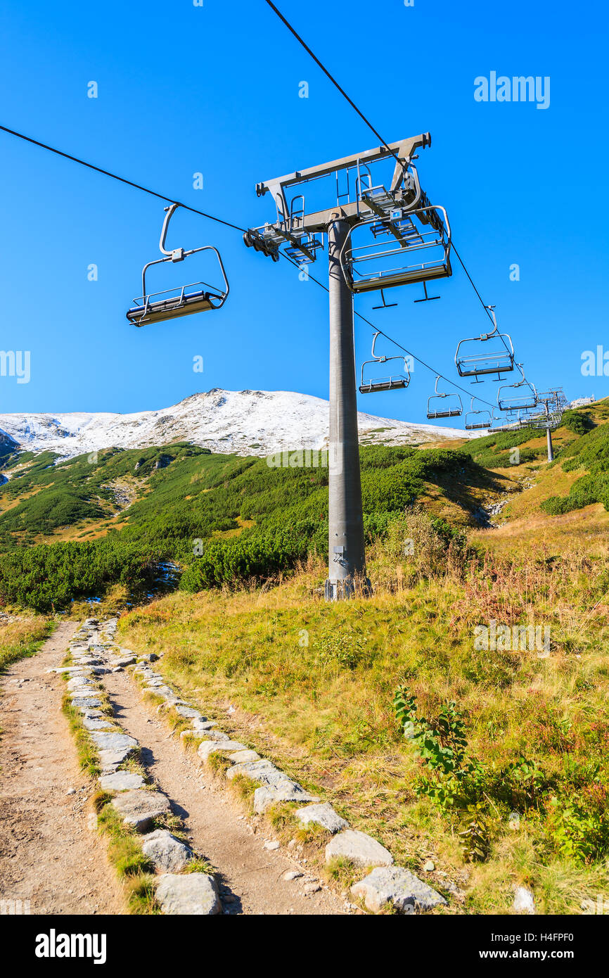 Chemin de randonnée près de l'ascenseur de chaise à Kasprowy Wierch pic dans la vallée Gąsienicowa, Hautes Tatras, Pologne Banque D'Images