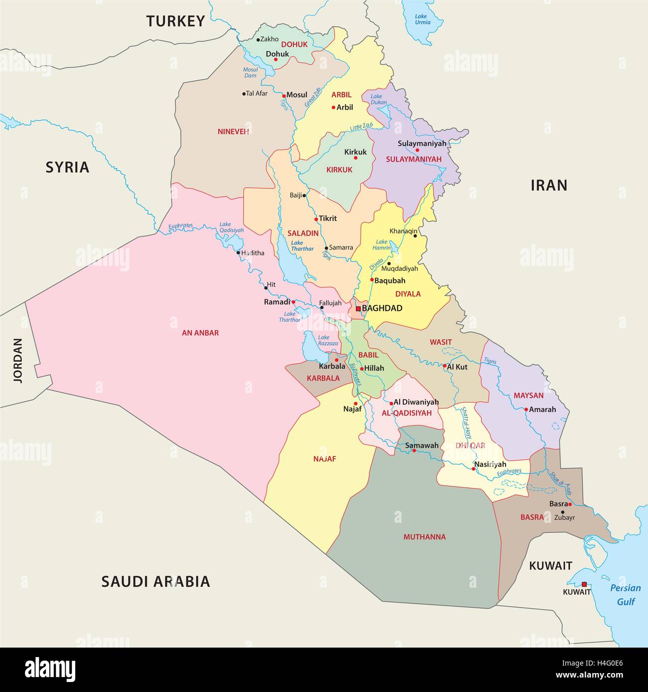 Carte des divisions administratives de l'Iraq Illustration de Vecteur