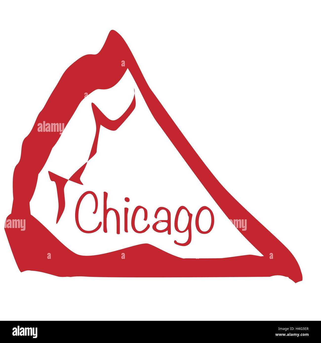 Portrait caricatural d'un Chicago pizza slice sur un fond blanc Illustration de Vecteur