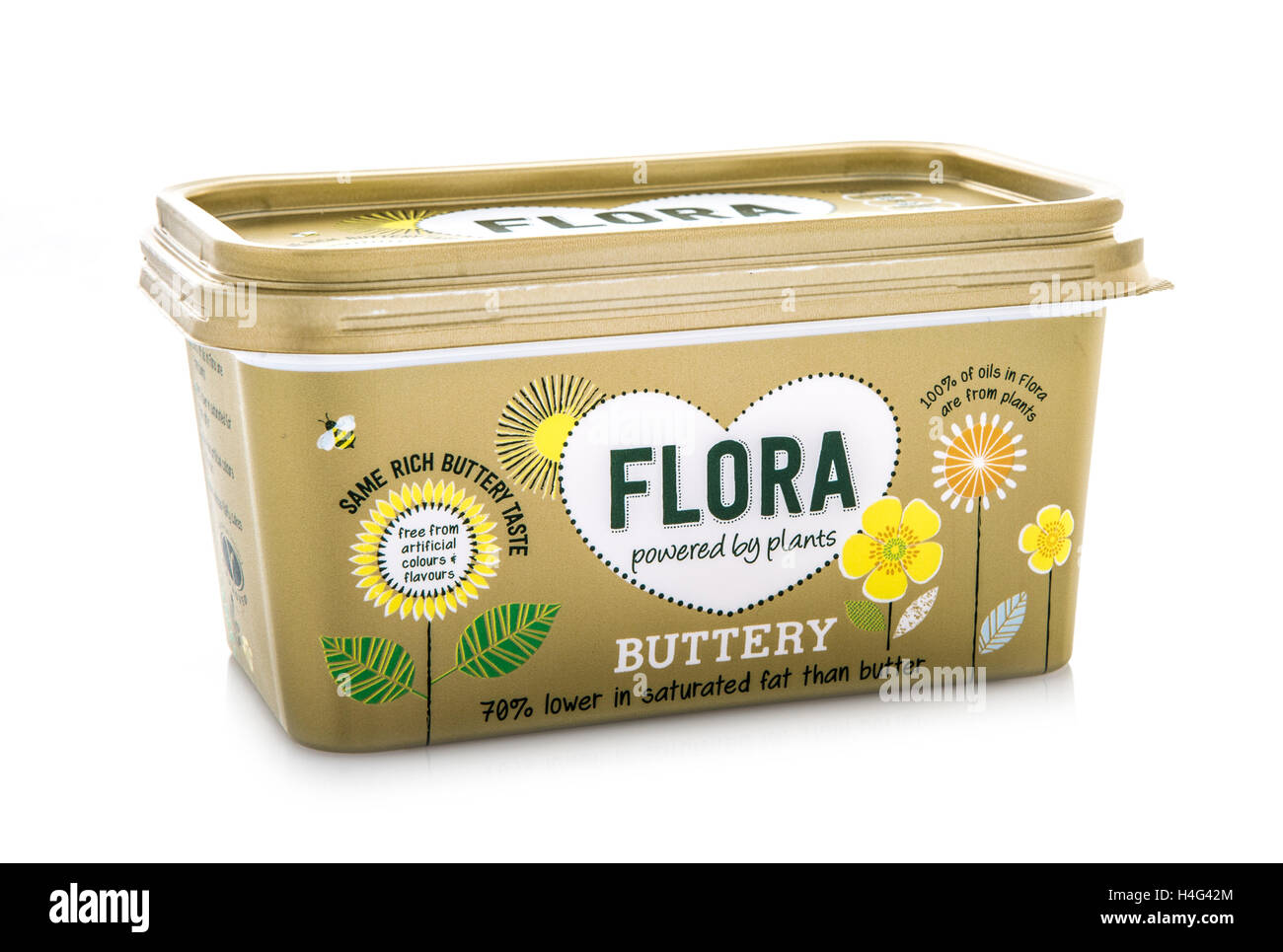 Flora Buttery Powered par les plantes sur un fond blanc Banque D'Images