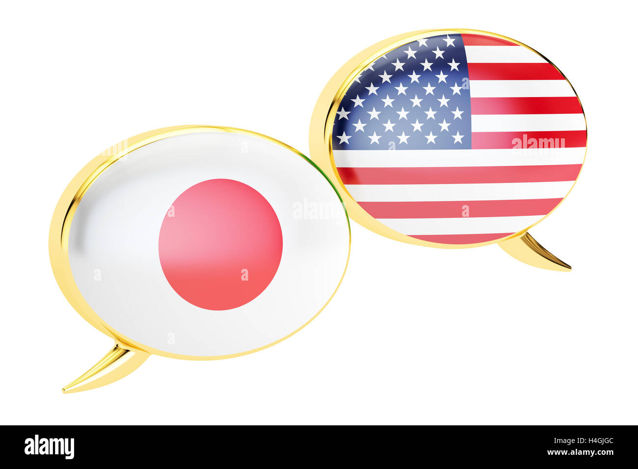 Les bulles, Japonais-USA concept de conversation. Le rendu 3D isolé sur fond blanc Banque D'Images