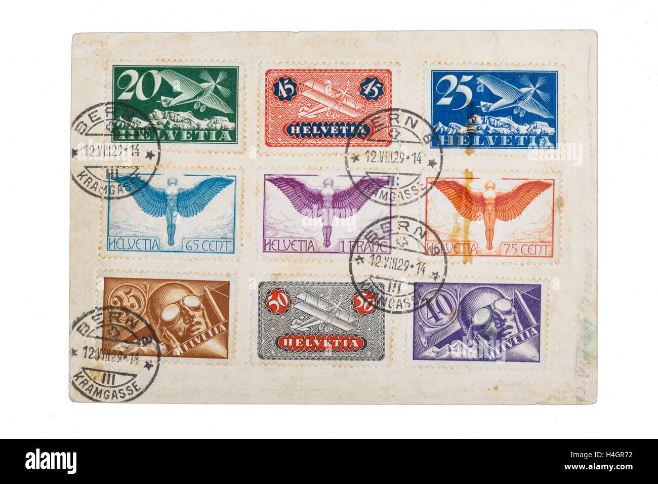 Carte postale 1929 Zeppelin, tour du monde vol, Berne à Tokyo à Los Angeles à Lakehurst, sur Graf Zeppelin, 12.8.1929 Banque D'Images