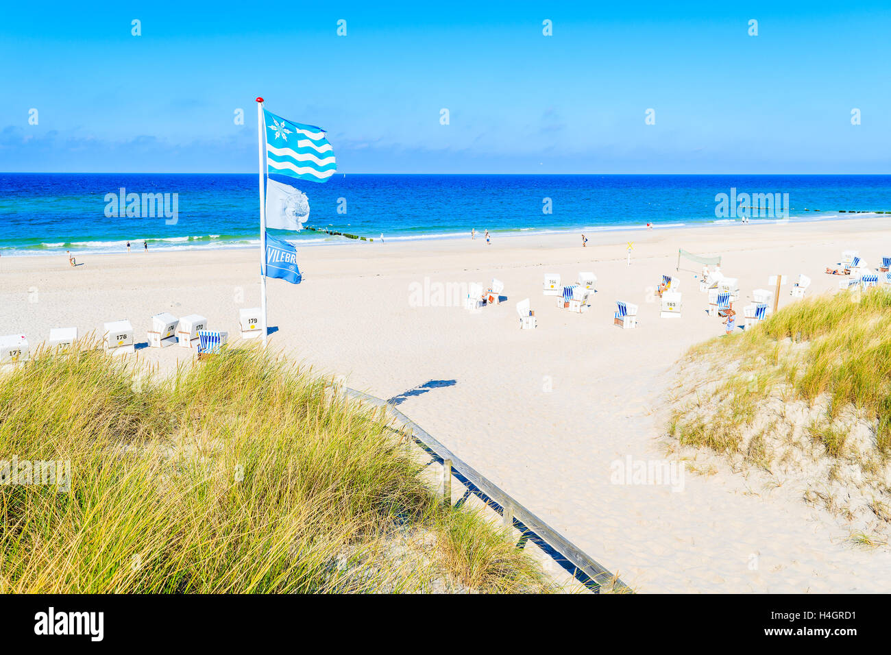 L'île de Sylt, ALLEMAGNE - SEP 9, 2016 : Entrée de plage de sable fin à Kampen village sur l'île de Sylt, Allemagne. Banque D'Images