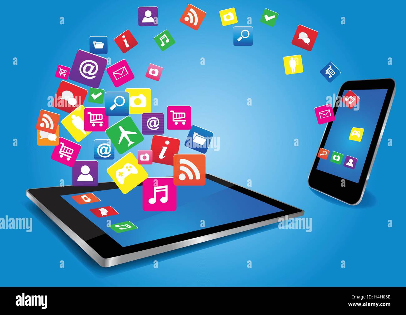 Modern digital tablet PC avec mobile smartphone avec des apps Illustration de Vecteur