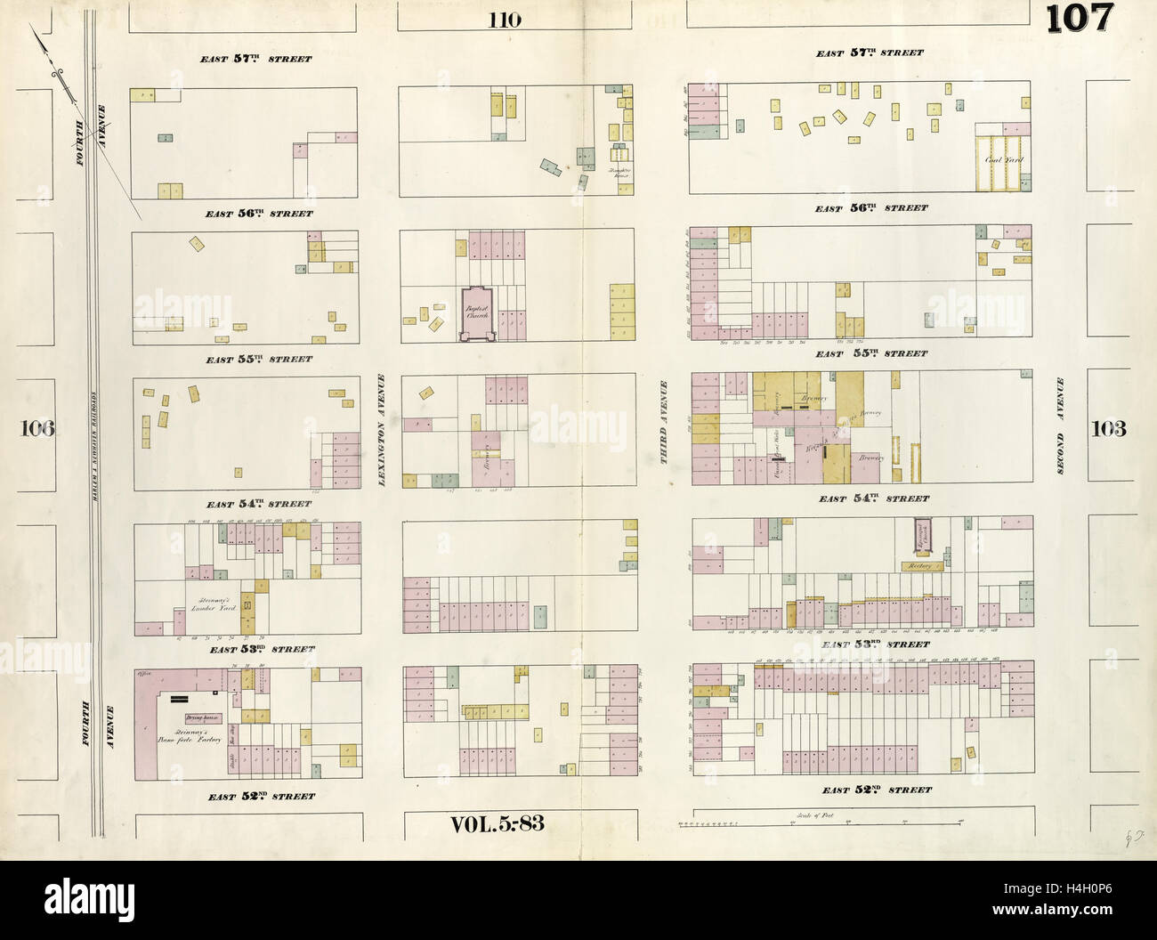 107 de la plaque : Site délimité par East 57th Street, 2e Avenue, East 52nd Street, 4e Avenue. 1857, 1862, Perris et Browne Banque D'Images