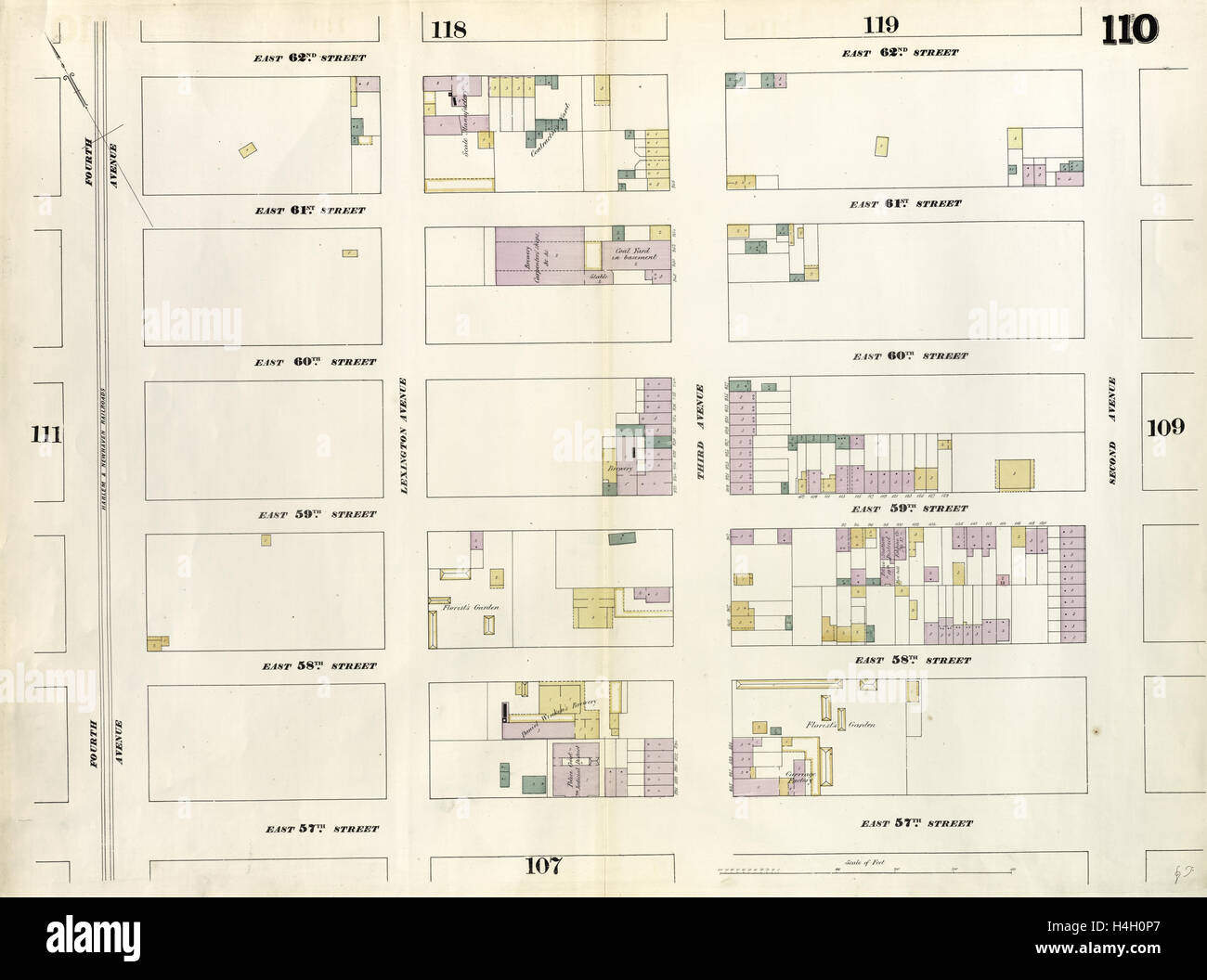 110 de la plaque : Site délimité par East 62nd Street, 2e Avenue, East 57th Street, 4e Avenue. 1857, 1862, Perris et Browne Banque D'Images