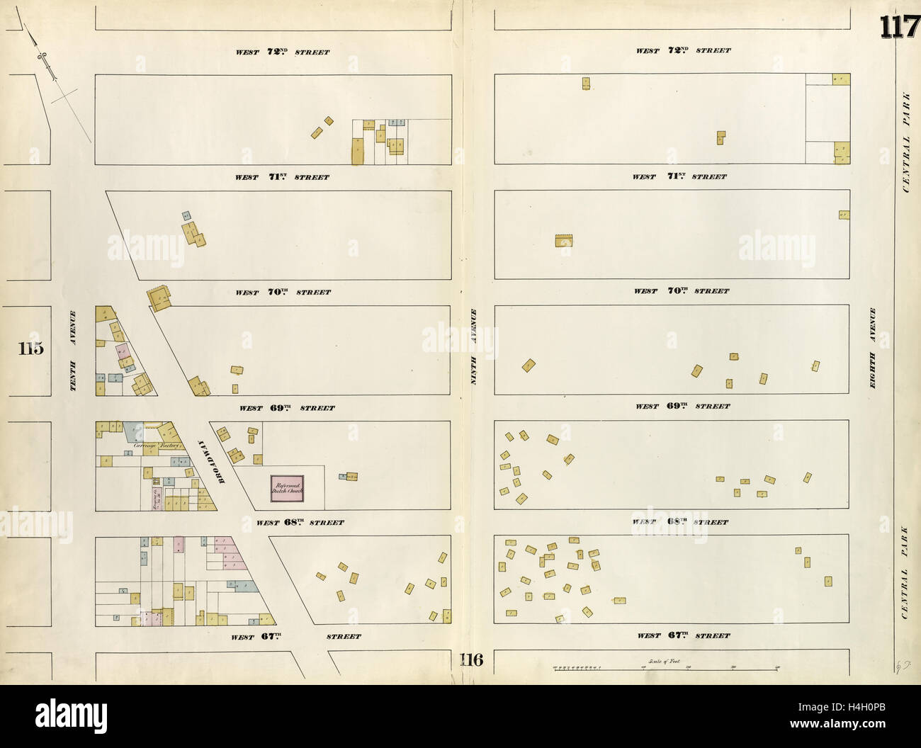 117 de la plaque : Site délimité par West 72e Rue, 8e Avenue, 67e Rue Ouest, 10e Avenue. 1857, 1862, Perris et Browne Banque D'Images