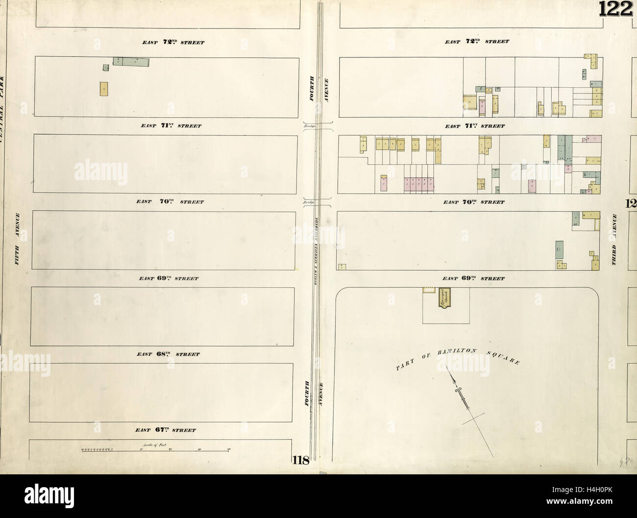 122 Plaque : Carte délimité par East 72nd Street, Troisième Avenue, East 67th Street, Fifth Avenue. 1857, 1862, Perris et Browne Banque D'Images