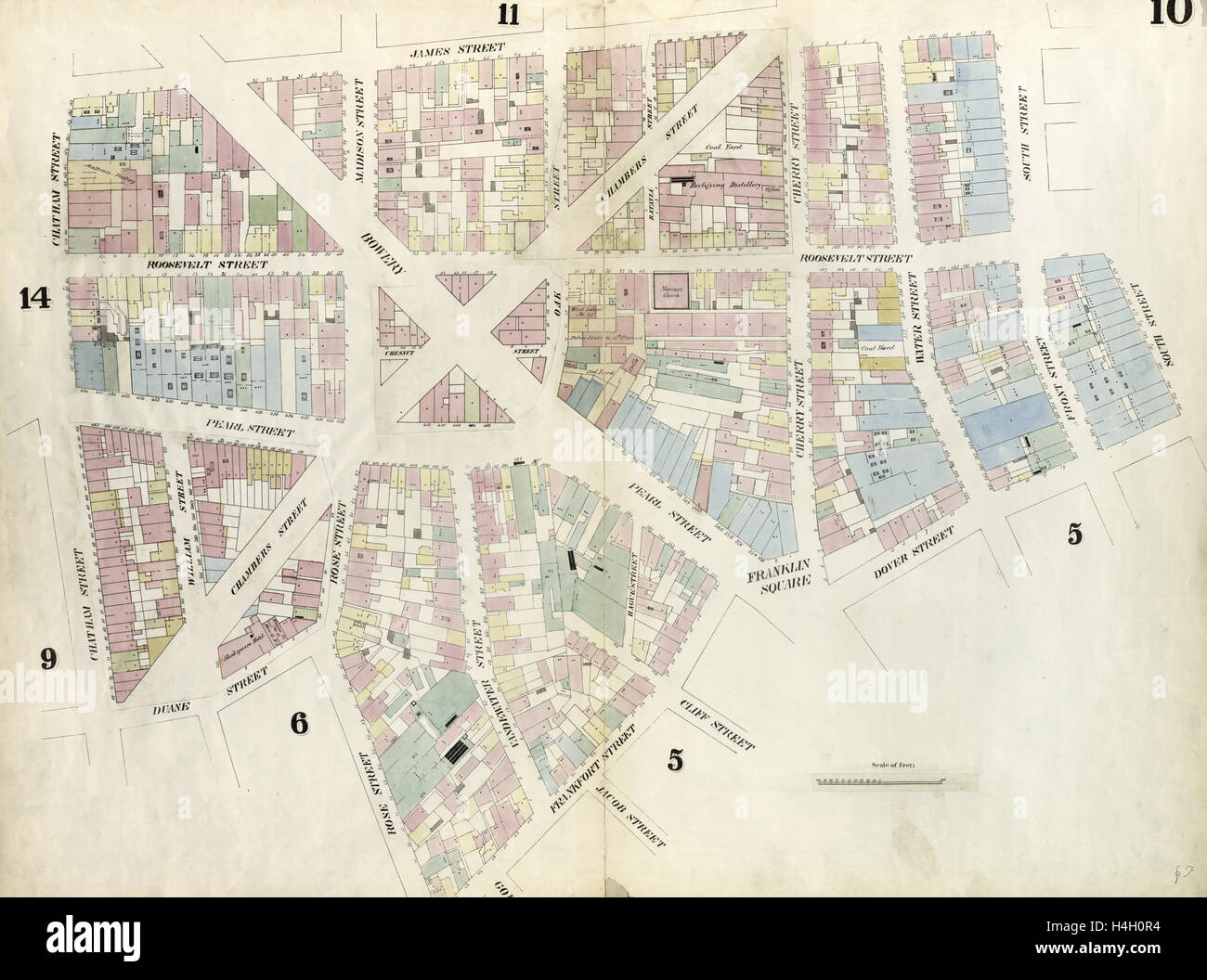10 : Carte délimité par la rue Chatham, James Street, South Street, Dover Street, Franklin Square, Rue de Francfort Banque D'Images
