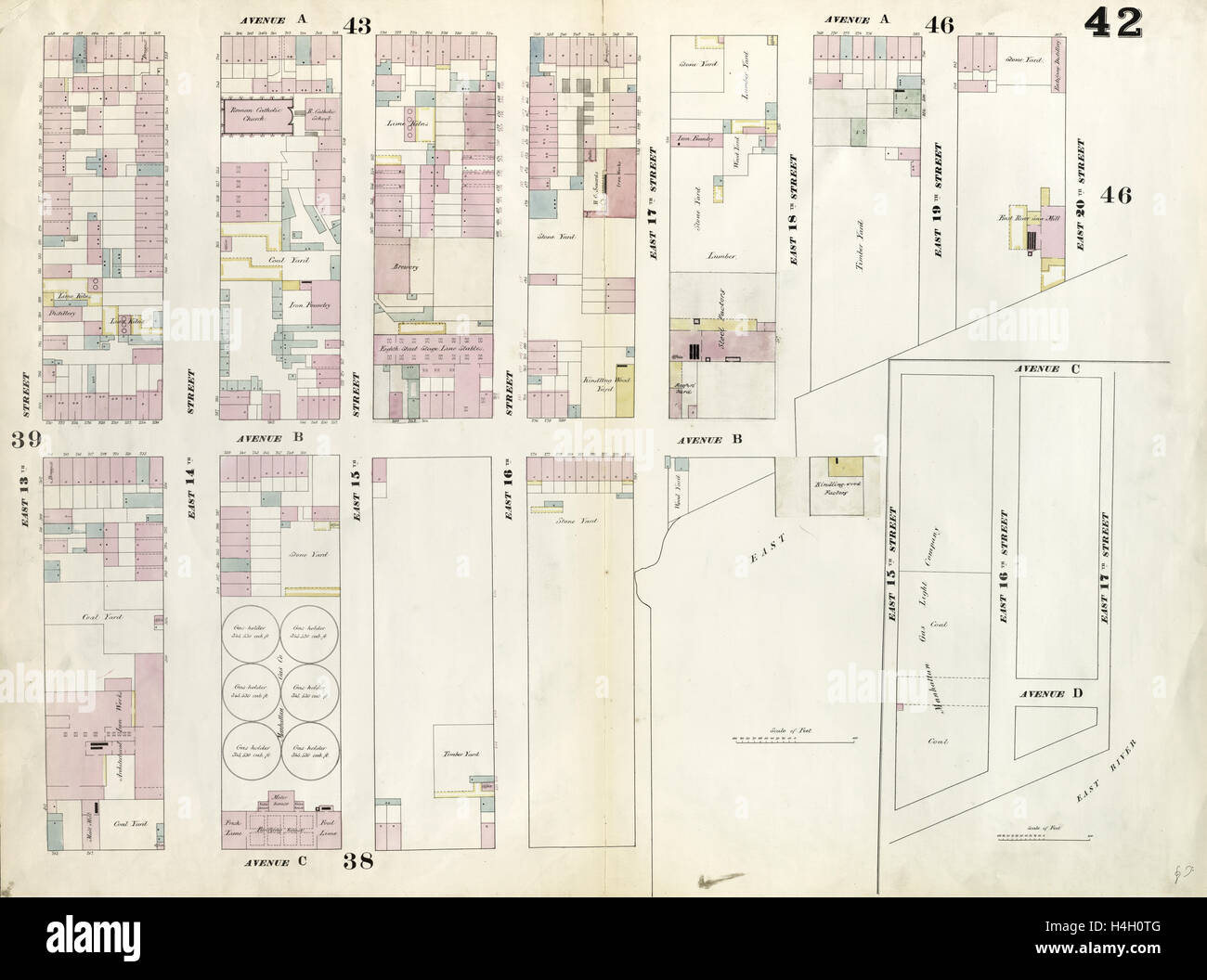 42 de la plaque : Site délimité par East 20th Street, East River, East 17th Street, East River, East 15th Street, l'Avenue C Banque D'Images
