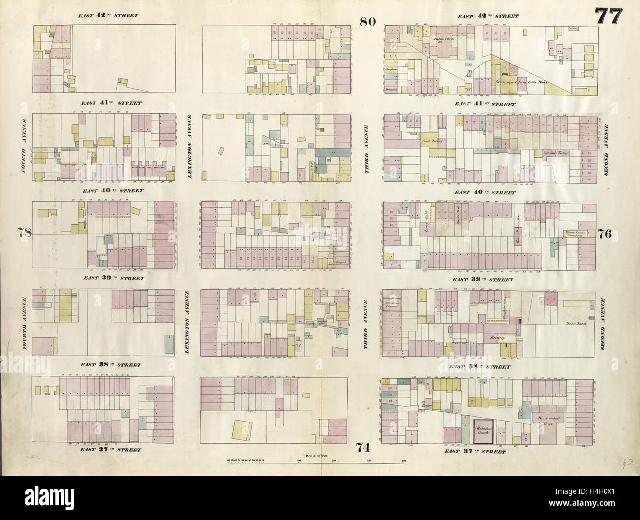 77 de la plaque : Site délimité par East 42nd Street, 2e Avenue, East 37th Street, 4e Avenue. 1857, 1862, Perris et Browne Banque D'Images