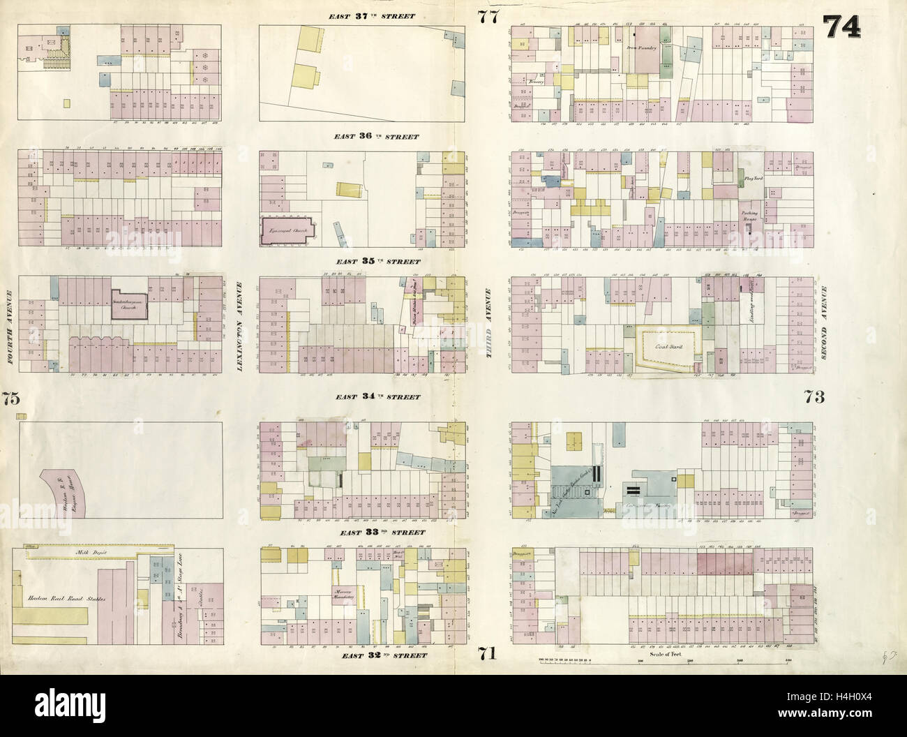 74 de la plaque : Site délimité par East 37th Street, 2e Avenue, East 32nd Street, 4e Avenue. 1857, 1862, Perris et Browne Banque D'Images