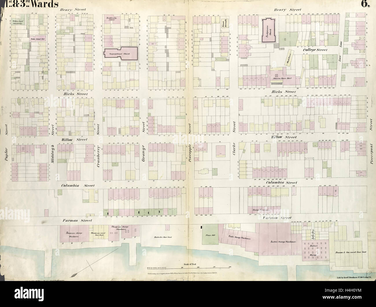 Planche 6 : Plan délimité par Street, Henry Street. 1855, William Perris, Brooklyn, New York, N.Y., États-Unis Banque D'Images