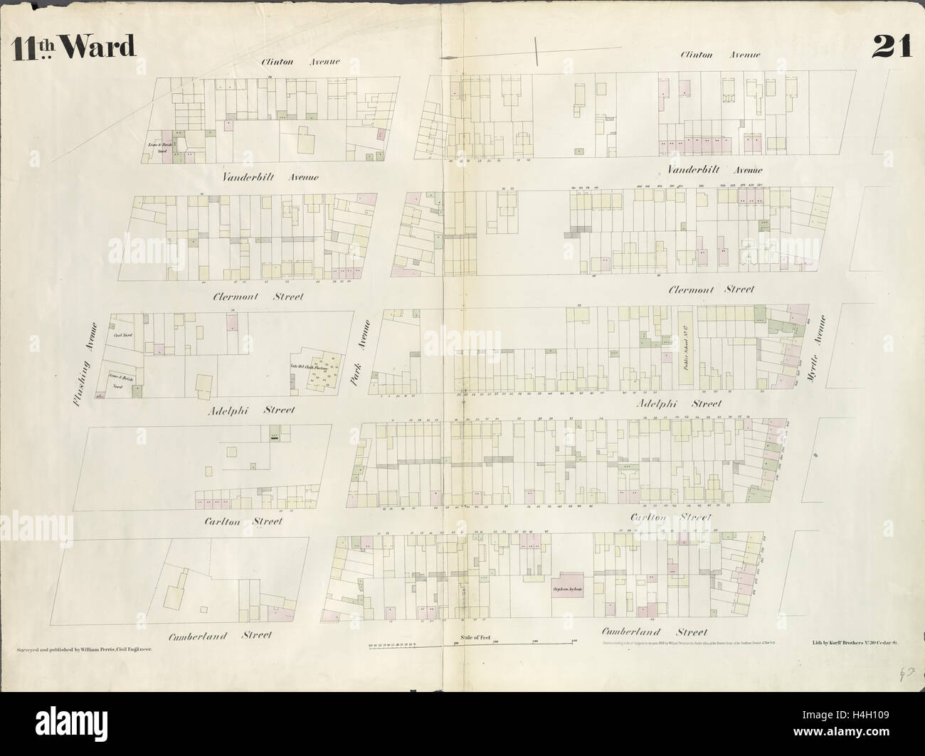 Planche 21 : Carte délimité par l'Avenue de rinçage, l'avenue Clinton, Myrtle Avenue, rue Cumberland. 1855, William Perris, Brooklyn Banque D'Images