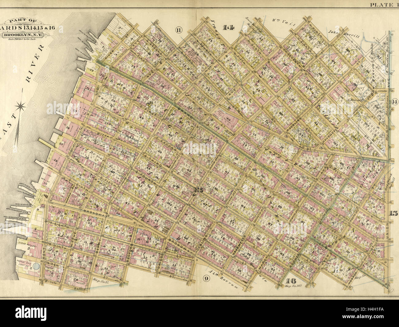 10 : Plaque délimitée par N. Deuxième Rue, Kent Avenue, N. La 3e Rue, Wythe Avenue, N. Fifth Street, rue Berry Banque D'Images