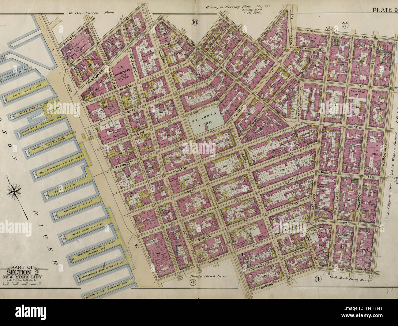9 : plaque délimitée par Charles Street, Washington Street, 10th Street W., Hudson Street, Christopher Street, Bedford Street Banque D'Images