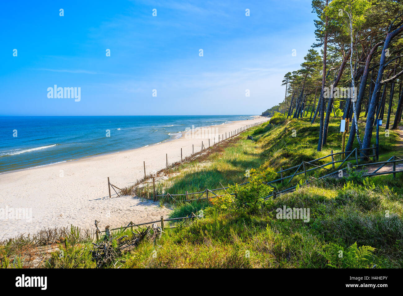 Chemin de la forêt à la belle plage de sable en Lubiatowo village côtier, mer Baltique, Pologne Banque D'Images