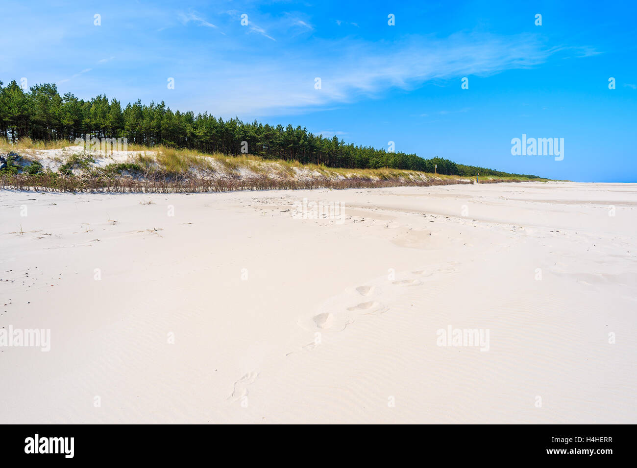 Plage de sable blanc sur la mer Baltique à Bialogora, village côtier, Pologne Banque D'Images