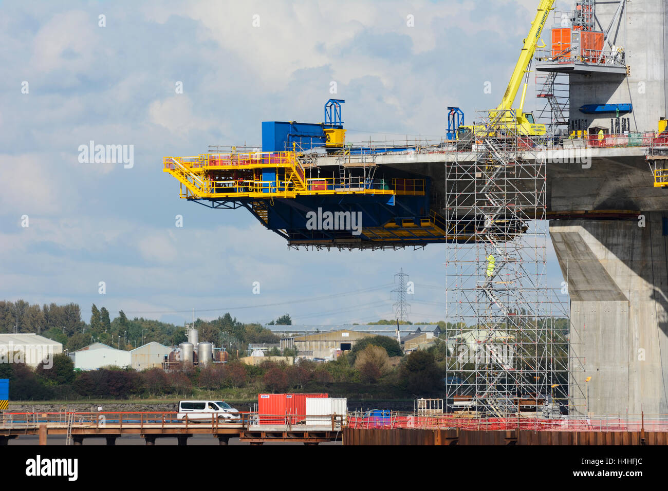 Le projet de Porte Mersey - Runcorn-Widnes bridgebeing le nouveau construit sur la rivière Mersey en Cisjordanie, Widnes. Banque D'Images