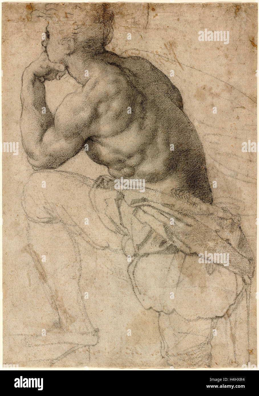 Alessandro Allori, UN Pearl Diver, italien, 1535-1607, ch. 1570, craie noire sur papier vergé Banque D'Images
