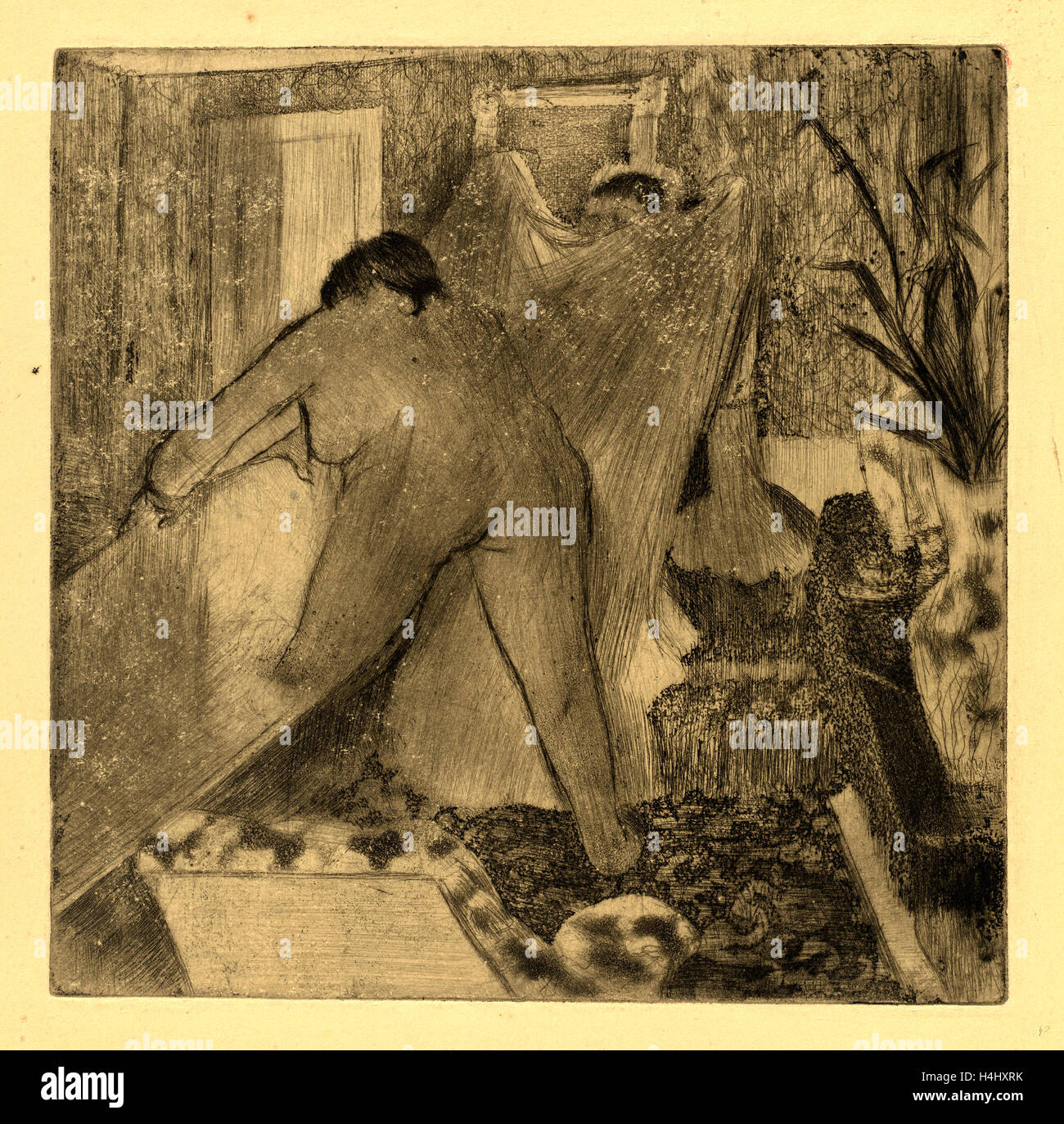 Edgar Degas, laissant la baignoire (la sortie du bain), français, 1834-1917, ch. 1879-1880, crayon électrique, eau-forte, pointe sèche Banque D'Images