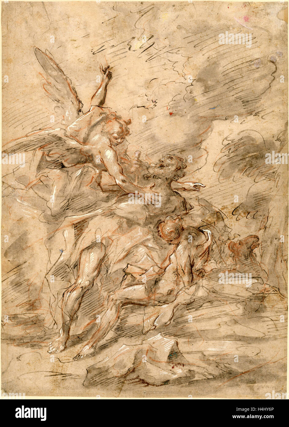 Francesco Fontebasso, italien (1689-1767), le Sacrifice d'Isaac, 1750-1755, plume et encre grise et marron gris graphite avec lavage et Banque D'Images