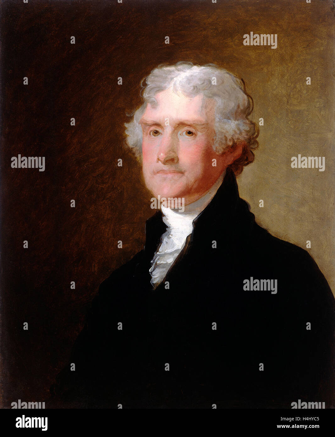 Gilbert Stuart, Thomas Jefferson, Américain, 1755-1828, ch. 1821, huile sur bois Banque D'Images