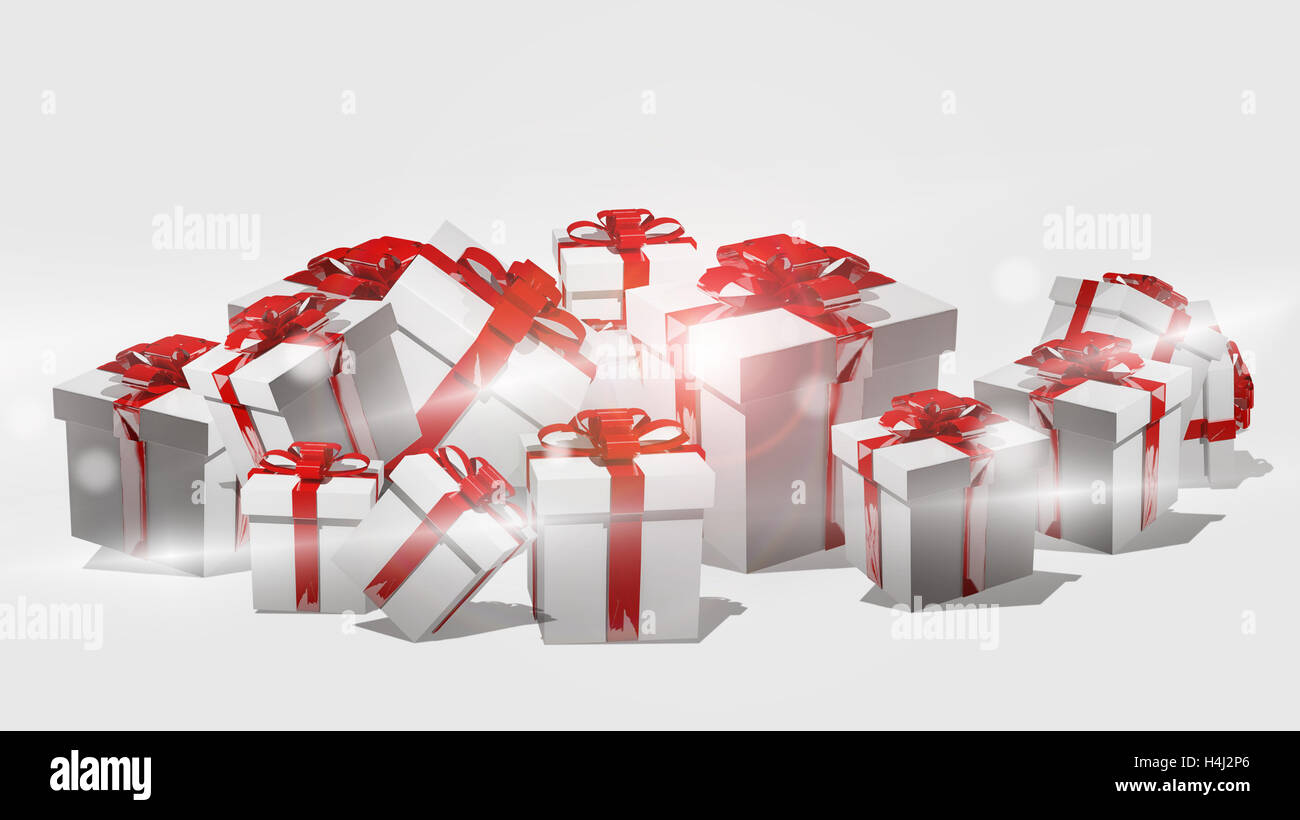 Cadeaux de Noël weisse mit roten Verkauf 3D Render Banque D'Images