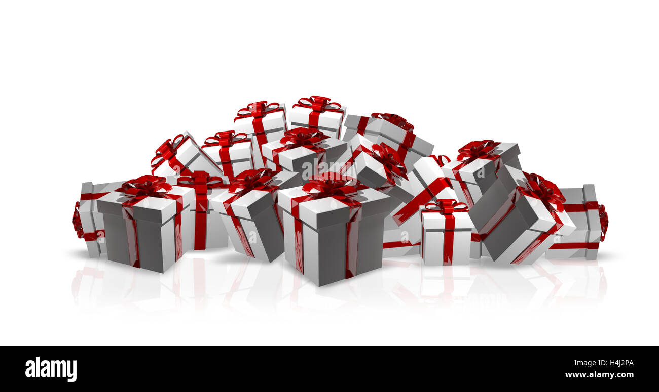 Cadeaux de Noël weisse mit roten Verkauf 3D Render Banque D'Images