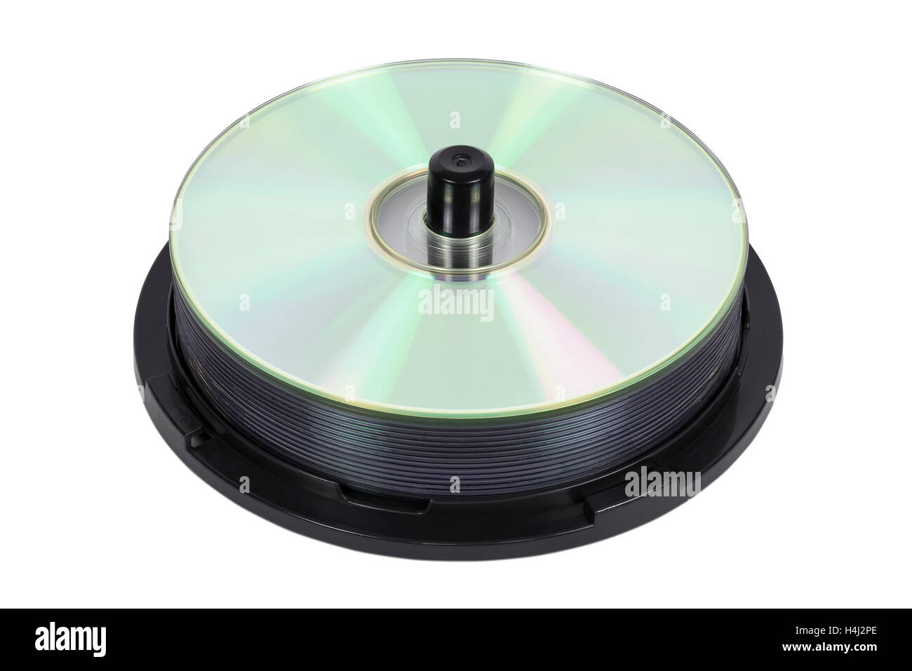Pile de nouveaux CDs sur le tiroir isolé sur fond blanc avec clipping path Banque D'Images