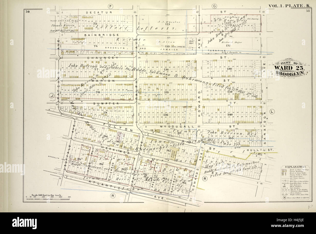 Tome 1. Plaque, K. Site lié par Decatur St., Saratoga Ave., Herkimer St., Howard Ave., Atlantic Ave., Buffalo Ave., Patchen Ave. Banque D'Images