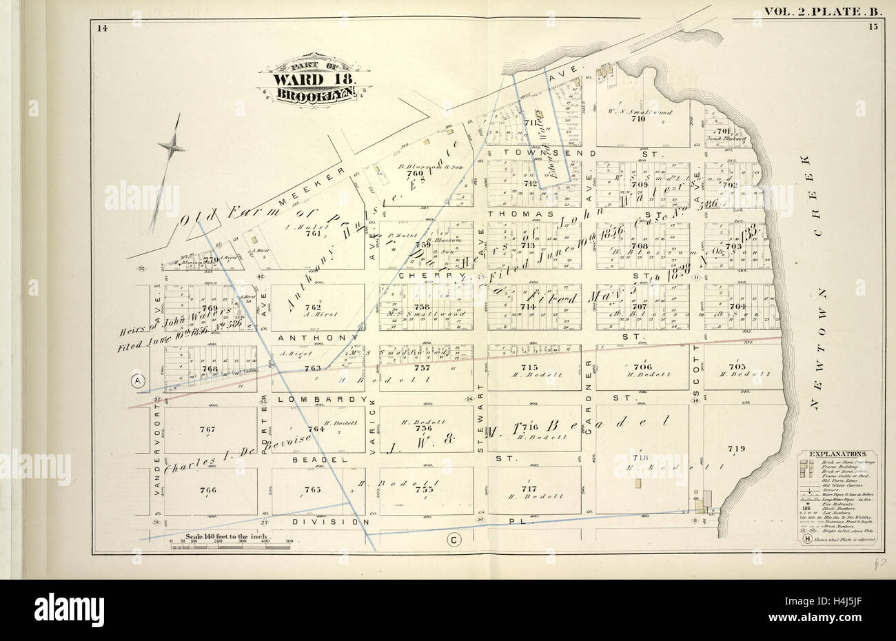 Tome 2. Plaque, B. Site lié par Meeker Ave., Newtown Creek Division, Pl., Vandervoort Ave. ; y compris Townsend St., Thomas St. Banque D'Images
