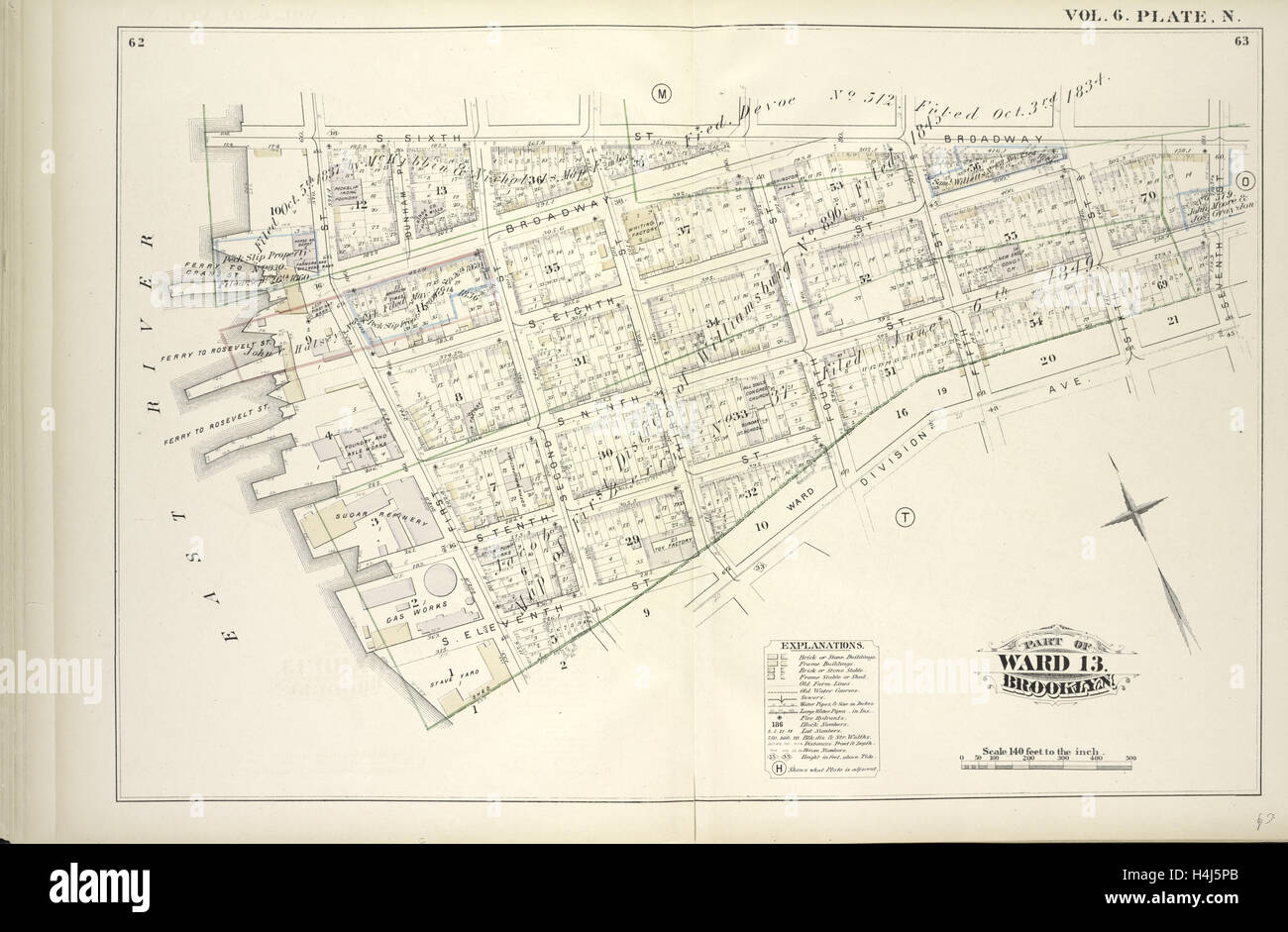 Tome 6. Plaque, N. Site lié par S. Sixième St., Broadway, Seventh St., Division Ave., S. Onzième St., East River Banque D'Images