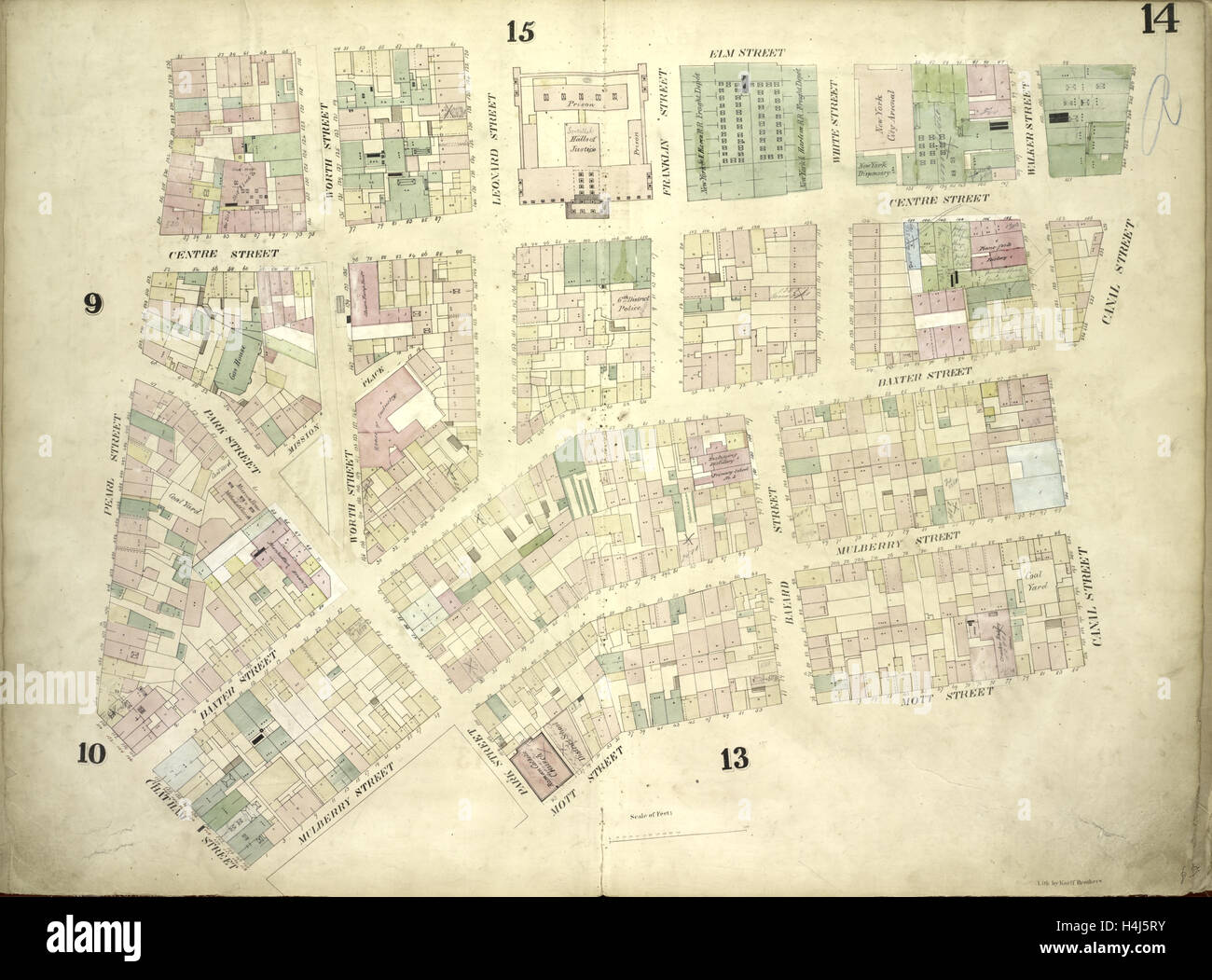 Planche 14 : carte délimitée par Elm Street, Canal Street, Mott Street, Park Street, Mulberry Street, Chatham Street, Pearl Street Banque D'Images