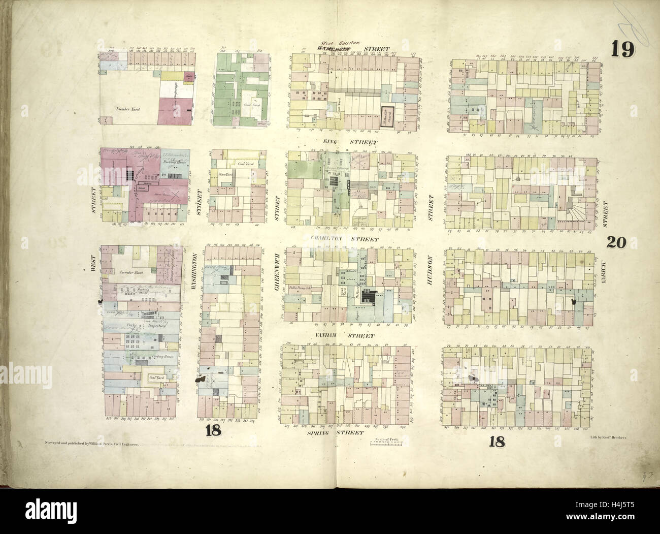 19 : Carte de la plaque Ouest délimité par Houston Street, rue Varick, Spring Street, West Street, King Street, y compris la rue Charlton Banque D'Images