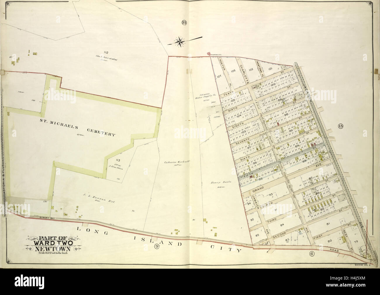 Les reines, tome 2, double plaque Page no 14 ; partie de Ward deux Newtown ; site délimité par Hunter PL., Charlotte Ave., Newtown PL. Banque D'Images