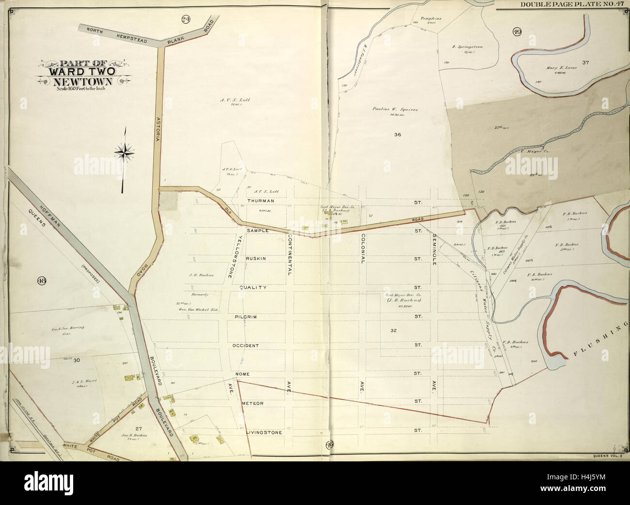 Les reines, tome 2, double plaque Page no 47 ; partie de Ward Deux Newtown ; site délimité par north Hempstead Plank Road, Livingstone St. Banque D'Images