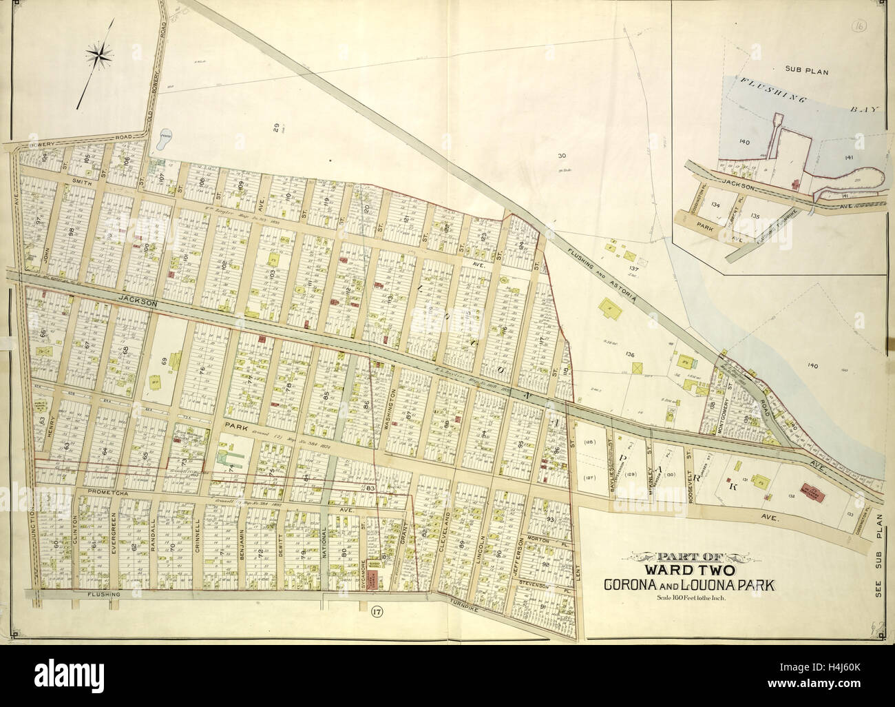 Les reines, tome 2, double plaque Page no 16 ; partie de Ward Deux Louona et Corona Park ; site délimité par la vieille Bowery Road, rinçage Banque D'Images