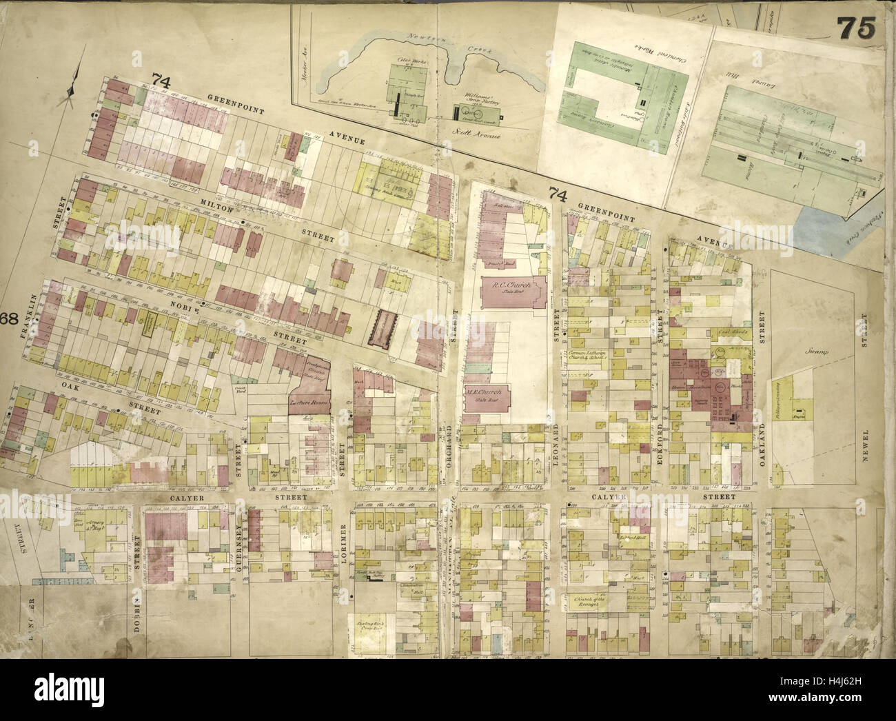 Brooklyn, tome 4, plaque Double Page n° 75 ; site délimité par l'Avenue Meeker, Scott Ave., Newtown Creek, Newel St., Meserole Ave. Banque D'Images