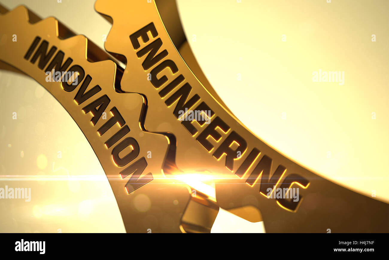 Les pignons d'or avec l'ingénierie de l'innovation Concept. 3D. Banque D'Images
