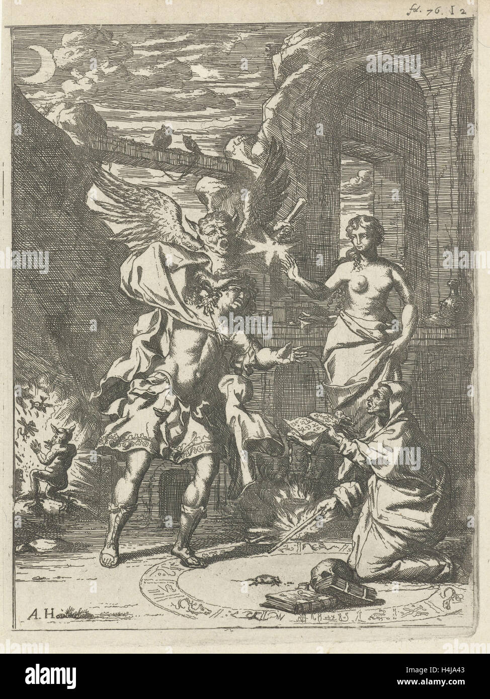 Warrior près d'une sorcière, Arnold Houbraken, 1681 - 1683 Banque D'Images