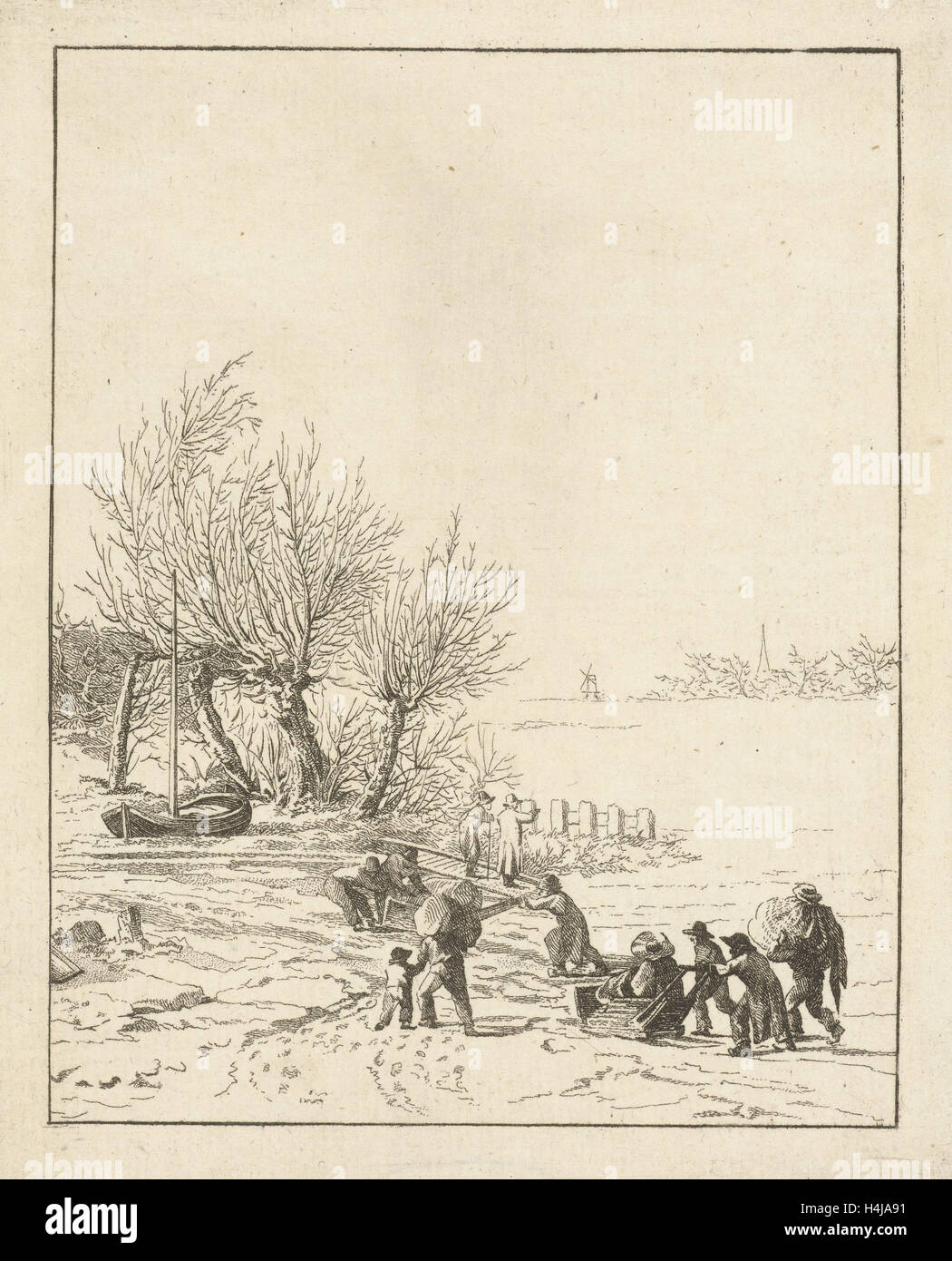 Frozen river de la luge avec les enfants, Joannes Bemme, Dirk Lagendijk, après c. 1800 - avant 1841 Banque D'Images