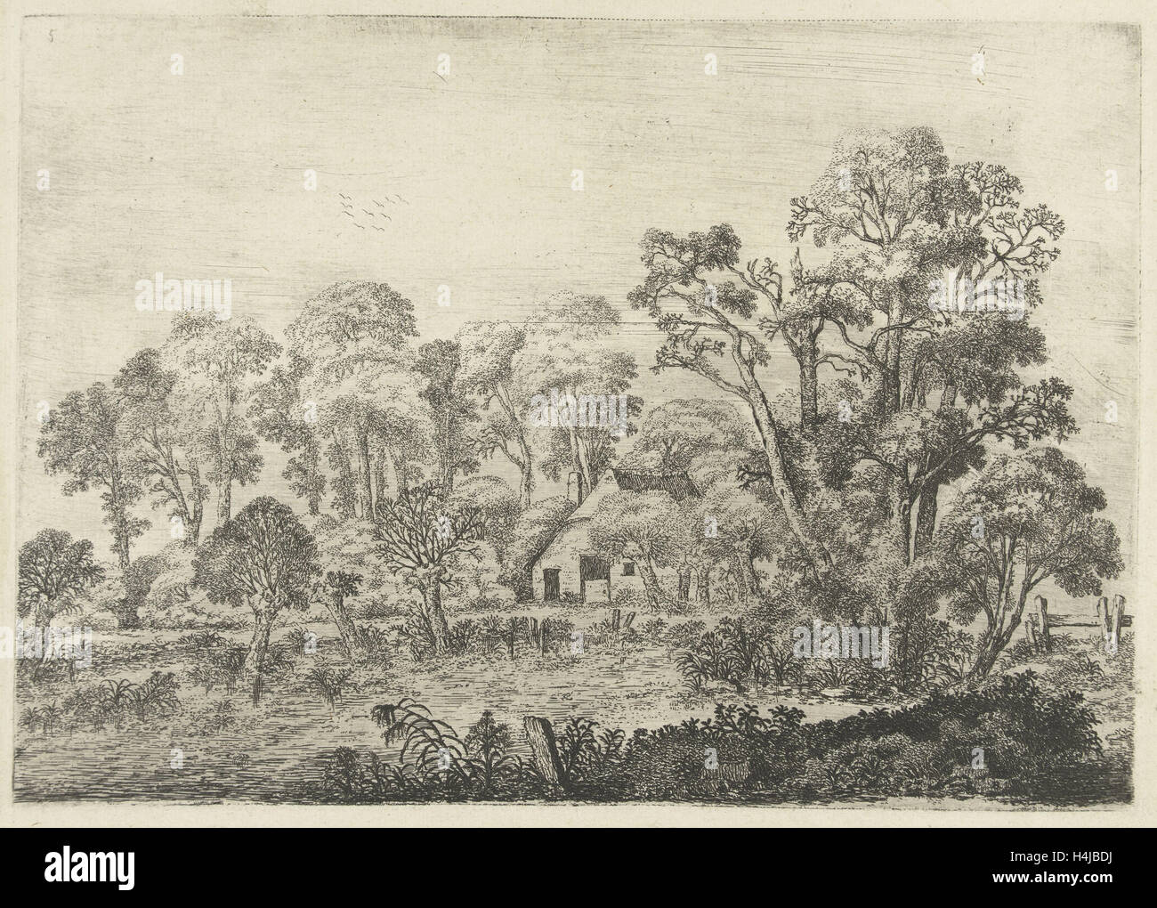 Paysage avec ferme à un étang, Jan van Brosterhuyzen, 1610 - 1650 Banque D'Images