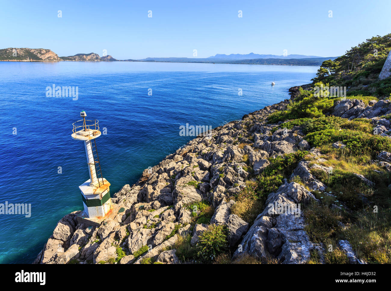Vue sur la baie de Navarin forme Neokastro, Péloponnèse, Grèce Banque D'Images
