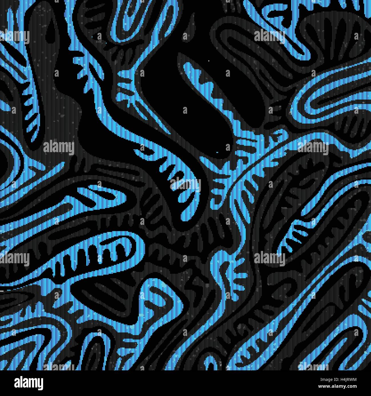 Abstract pattern avec les vagues bleu vif sur la texture du papier noir ornement. vecteur fond tribal. conception d'art textile ethnique pr Illustration de Vecteur
