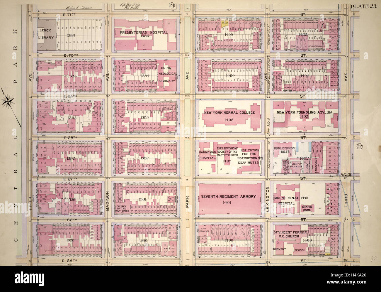 23 de la plaque, une partie de la Section 5 : délimité par E. 71st Street, Troisième Avenue, E. 65th Street et Fifth Avenue, New York, USA Banque D'Images