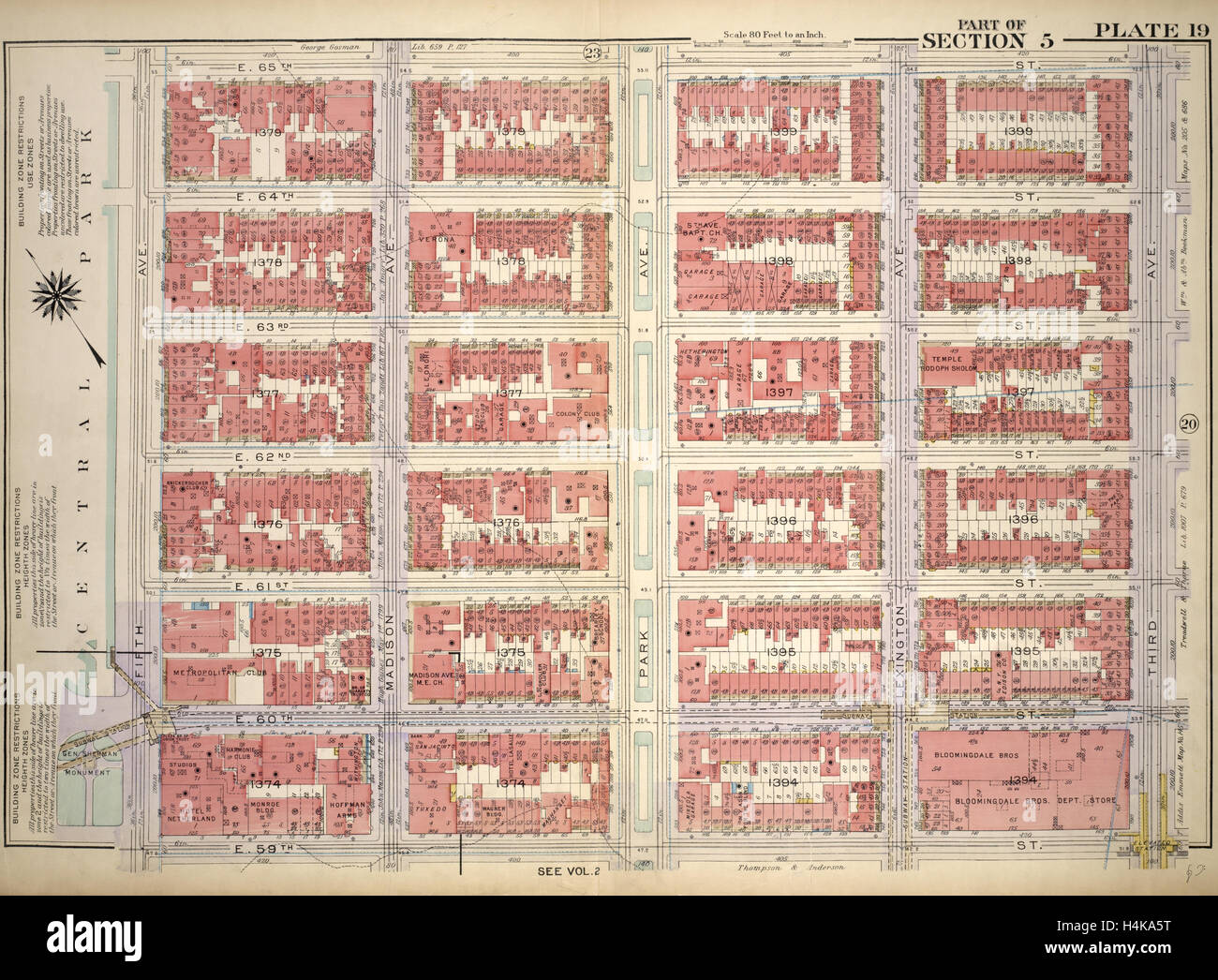 19 de la plaque, une partie de la Section 5 : délimité par E. 65th Street, Troisième Avenue, E. 59th Street et Central Park, Cinquième Avenue, New York, États-Unis Banque D'Images