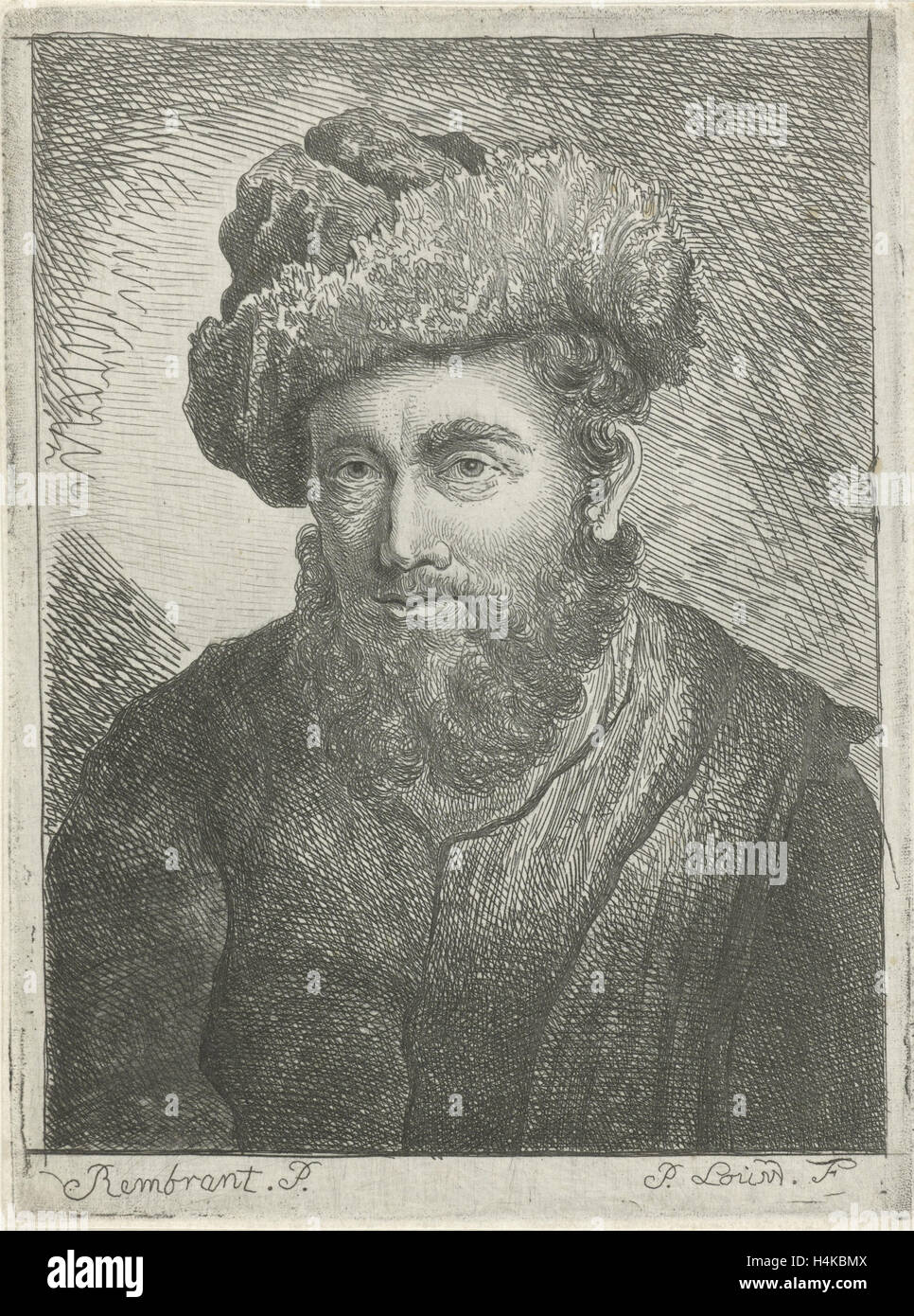 Portrait d'un inconnu barbu avec chapeau sur sa tête, imprimer bouilloire : Pieter Louw (mentionné sur l'objet), datant de 1800 - 1735 Banque D'Images